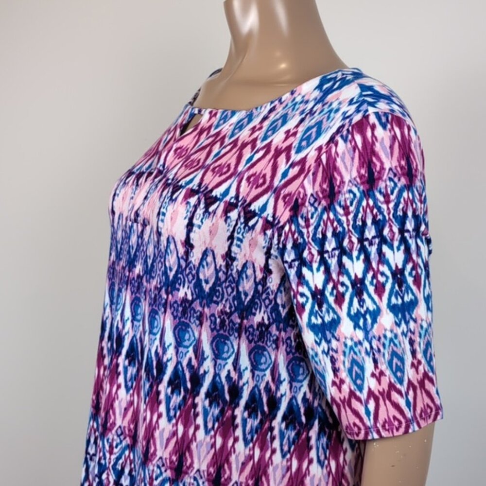 Chicos Ikat Print Dress Short Sleeve Keyhole Neck Casual Summer Jersey Stretch - Picture 5 of 13